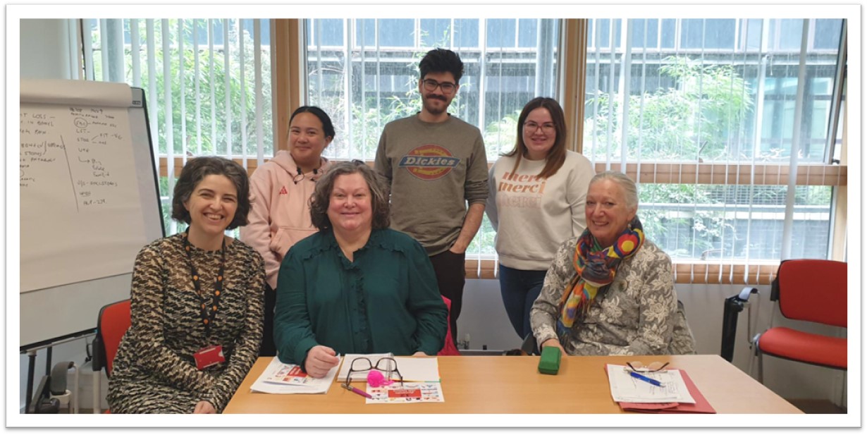 Ronnie Dean and Mary Mitchell with 4th year Medicine students and Dr Catrin Hedd Jones